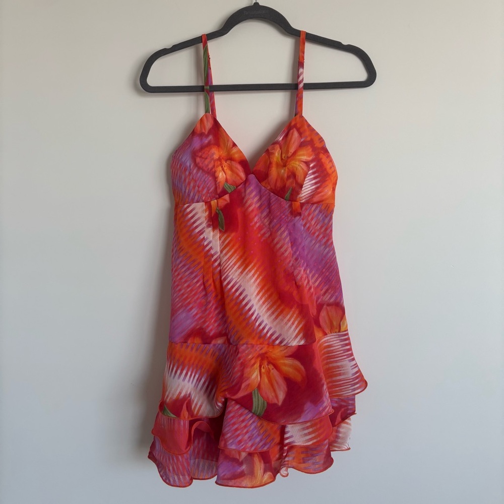 Madden NYC Sheer Floral Ruffle Mini Dress | NWT